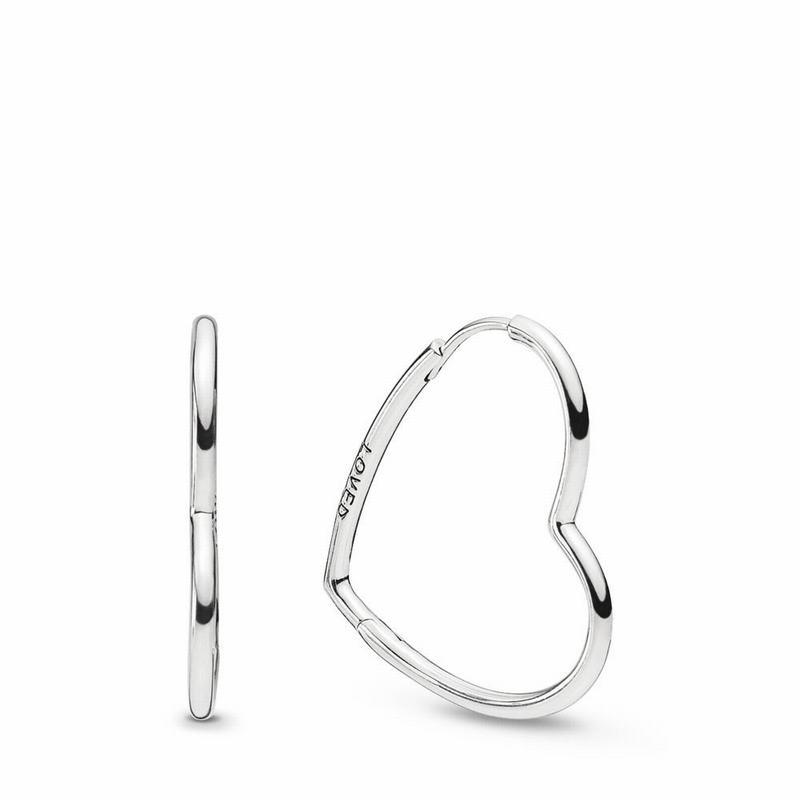 Pandora Asymmetric Hearts of Love Hoop Earrings Small Silver Egypt GQ9257684